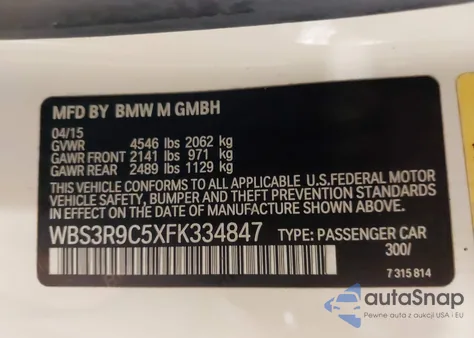 2015 BMW M4 из США, поврежденный, VIN WBS3R9C5XFK334847